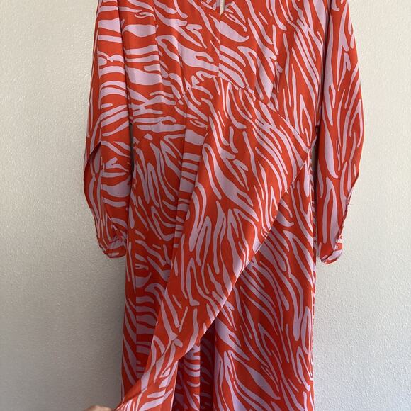 Cabi Saunter Kimono Maxi Dress‎ Sz S High Low Zebra Orange Purple 5795 Faux Wrap - Picture 6 of 16